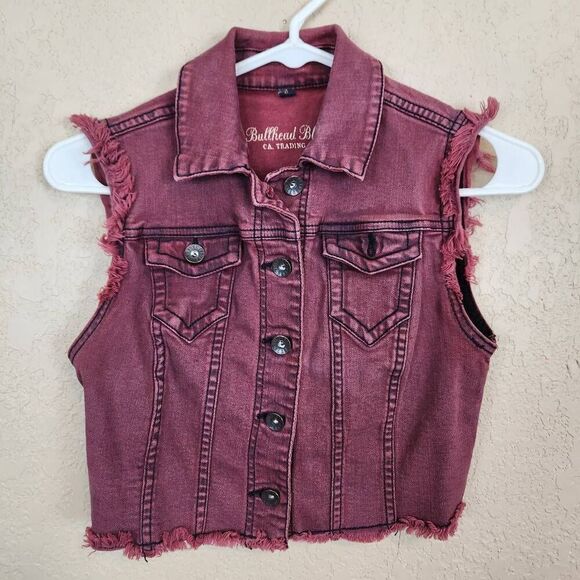 Bullhead Jackets & Blazers - Bullhead Black Red Wash Light Denim Crop Top Small (7252)